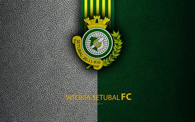 Vitoria SetubalFC, 4K, leather texture, Liga NOS, Primeira Liga, emblem, logo, Setubal, Portugal, football, Portugal Football Championships