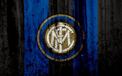 FC Inter Milan, 4k, logo, Kansainv&#228;linen, Serie, kivi rakenne, Inter Milan, grunge, jalkapallo, football club, Inter Milan FC