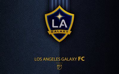 Los Angeles Galaxy FC, 4k, American soccer club, MLS, leather texture, logo, emblem, Major League Soccer, Los Angeles, California, USA, football, MLS logo