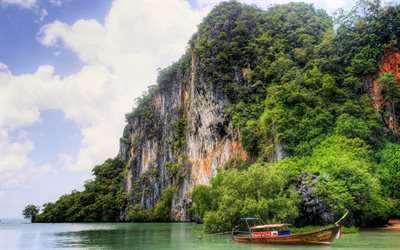 Thailandia, Phuket, mare, isole tropicali, battello, turismo, rocce