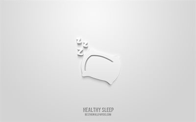 Terveellinen uni 3d-kuvake, valkoinen tausta, 3D-symbolit, luova 3D-taide, 3D-kuvakkeet, Terveellinen unimerkki, Terveys 3D-kuvakkeet