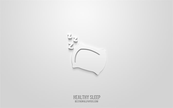 Healthy sleep 3d icon, white background, 3d symbols, creative 3d art, 3d icons, Healthy sleep sign, Health 3d icons