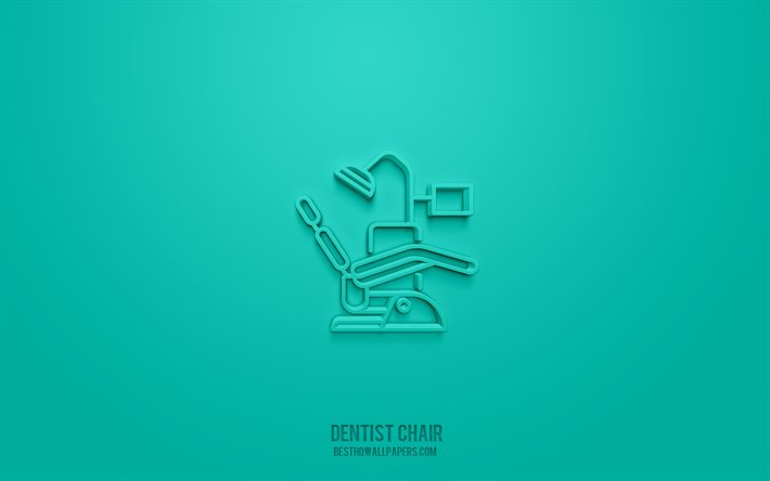 Silla del dentista icono 3d, fondo verde, s&#237;mbolos 3d, arte 3d creativo, iconos 3d, signo de la silla del dentista, iconos 3d dentista, iconos de medicina 3d