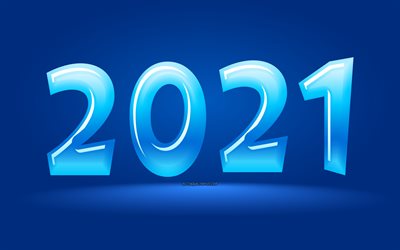 Blue 2021 background, Happy New Year, 2021 concepts, 2021 background, creative 2021 art, 2021 ice background