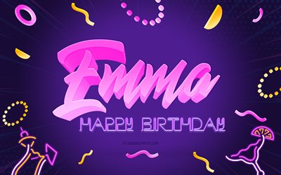 Happy Birthday Emma, 4k, Purple Party Background, Emma, creative art, Happy Emma birthday, Emma name, Emma Birthday, Birthday Party Background