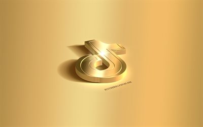 Tik Tok 3d-guldlogotyp, Tik Tok-emblem, Tik Tok-logotyp, guldbakgrund, Tik Tok, sociala medier, 3d-konst