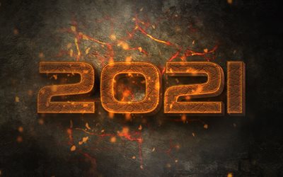 2021 New Year, 2021 lava background, Happy New Year 2021, flame 2021 background, 2021 concepts, 2021 3D Burned background