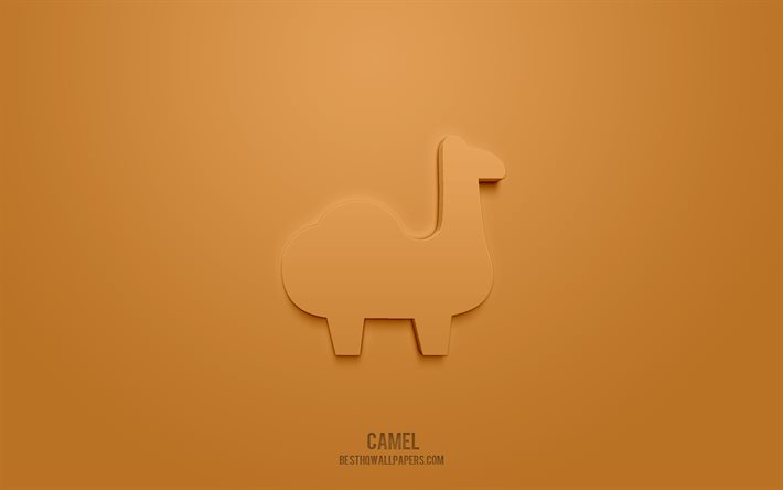 Camel 3d icon, brown background, 3d symbols, Camel, creative 3d art, 3d icons, Camel sign, Animals 3d icons