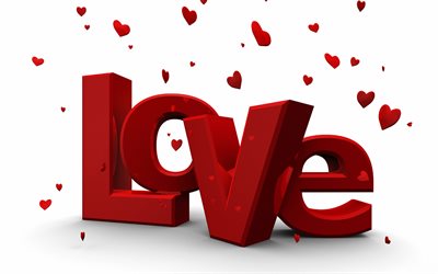 Amore iscrizione rossa 3d, sfondo amore 3d, 14 febbraio, sfondo amore, lettere rosse 3d