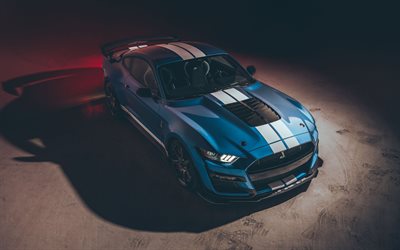 2020, Ford Mustang Shelby GT500, 4k, vista frontal, exterior, coup&#233; deportivo, tuning Mustang, coches deportivos americanos, Ford