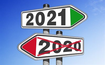 De 2020 &#224; 2021, 4k, fin 2020 d&#233;but 2021, nouvel an 2021, signes 2021, avant 2021, bonne ann&#233;e 2021, concepts 2021