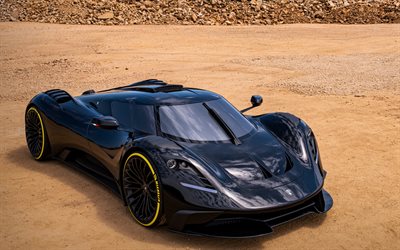 Ares Design S1 Project, 2021, vue de face, supercar noire, voitures de sport de luxe, Ares Design