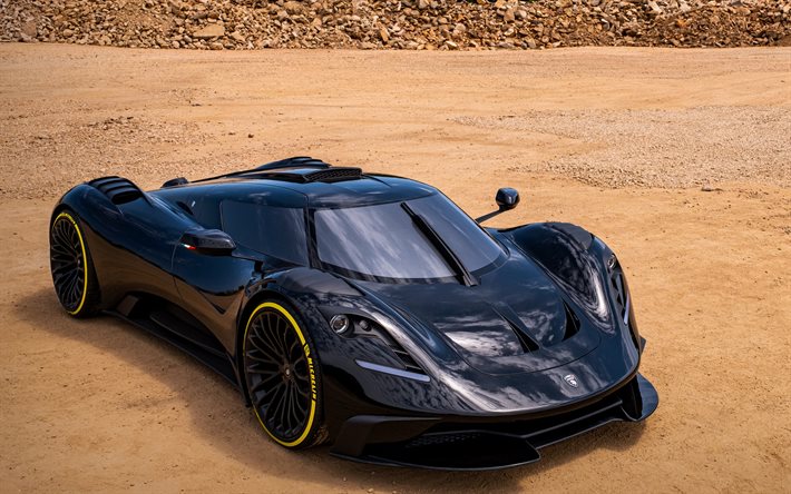 مشروع Ares Design S1, 2021, مشهد أمامي, سيارة خارقة سوداء, سيارات رياضية فاخرة, آريس ديزاين