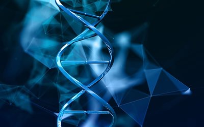 Mol&#233;cula de DNA azul 3D, fundo de DNA azul, conceitos de DNA, mol&#233;cula 3D, fundo de biologia