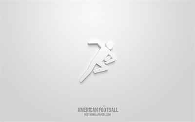 Amerikansk fotboll 3d ikon, vit bakgrund, 3d symboler, amerikansk fotboll, kreativ 3d konst, 3d ikoner, amerikansk fotboll tecken, sport 3d ikoner
