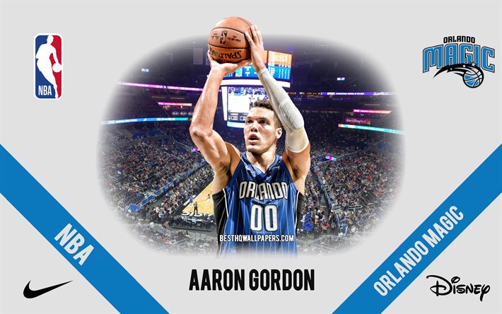 Aaron Gordon, Orlando Magic, Joueur de basket-ball am&#233;ricain, NBA, portrait, Etats-Unis, basket-ball, Amway Center, Orlando Magic logo