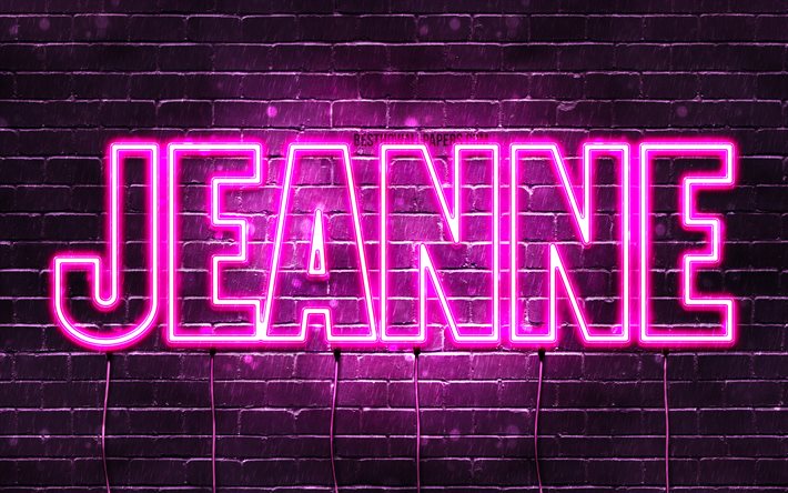Jeanne, 4k, wallpapers with names, female names, Jeanne name, purple neon lights, Happy Birthday Jeanne, popular french female names, picture with Jeanne name