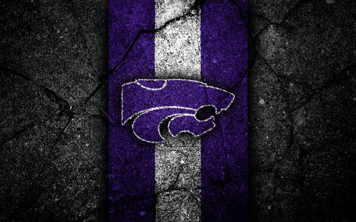 Kansas State Wildcats, 4k, &#233;quipe de football am&#233;ricain, NCAA, pierre blanche violette, Etats-Unis, texture d’asphalte, football am&#233;ricain, Logo de Wildcats d’&#233;tat de Kansas