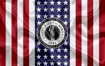University at Albany Emblem, American Flag, University at Albany logo, Albany, New York, USA, University at Albany