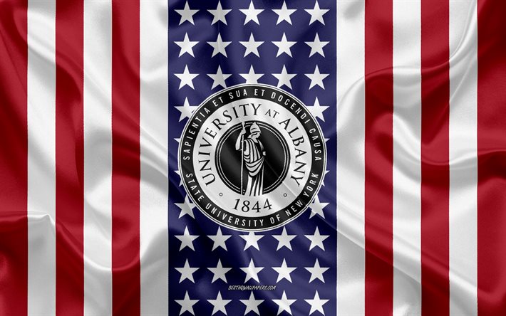 University at Albany Emblem, American Flag, University at Albany logo, Albany, New York, Etats-Unis, Universit&#233; d’Albany