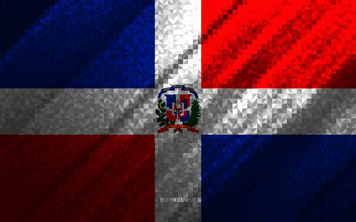 Bandiera della Repubblica Dominicana, astrazione multicolore, Bandiera a mosaico Repubblica Dominicana, Repubblica Dominicana, arte mosaico