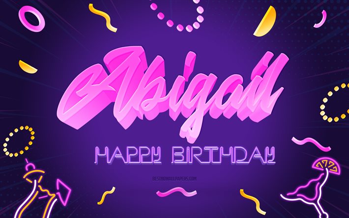 ハッピーバースデー アビゲイル, 4k, 紫のパーティーの背景, アビガイル, クリエイティブアート, ハッピーアビゲイルの誕生日, アビゲイル誕生日, 誕生日パーティーの背景