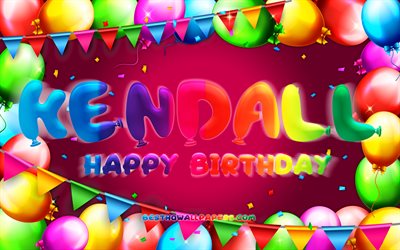 嬉しいお誕生日ケンダルインターナショナル, 4k, カラフルバルーンフレーム, ケンダルインターナショナル名, 紫色の背景, ケンダルインターナショナルお誕生日おめで, ケンダルインターナショナル誕生日, 人気のアメリカ女性の名前, 誕生日プ, ケンダルインターナショナル