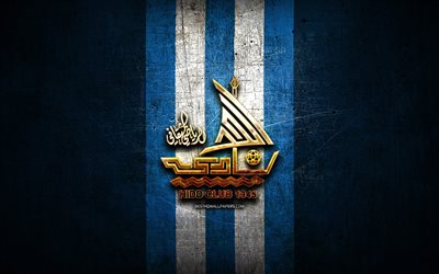 al hidd scc, goldenes logo, bahraini premier league, blauer metallhintergrund, fu&#223;ball, bahraini football club, al hidd scc logo, al-hidd fc, al hidd fc