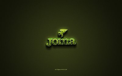 Joma logo, green creative logo, floral art logo, Joma emblem, green carbon fiber texture, Joma, creative art