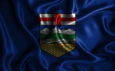 Alberta flag, 4k, silk wavy flags, canadian provinces, Day of Alberta, fabric flags, Flag of Alberta, 3D art, Alberta, Provinces of Canada, Alberta 3D flag, Canada