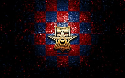 Allen Americans, logo pailleté, ECHL, fond quadrillé bleu rouge, hockey, équipe de hockey américaine, logo Allen Americans, art de la mosaïque