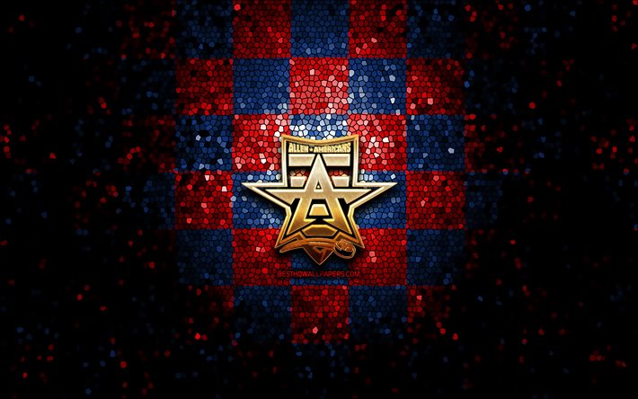 Allen Americans, glitter logo, ECHL, red blue checkered background, hockey, american hockey team, Allen Americans logo, mosaic art