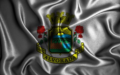 Alvorada flag, 4k, silk wavy flags, brazilian cities, Day of Alvorada, Flag of Alvorada, fabric flags, 3D art, Alvorada, cities of Brazil, Alvorada 3D flag