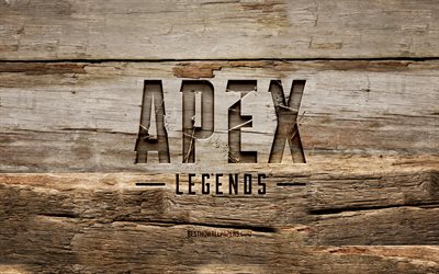 Apex Legends puinen tunnus, 4K, puiset taustat, pelimerkit, Apex Legends -tunnus, luova, puunveisto, Apex Legends