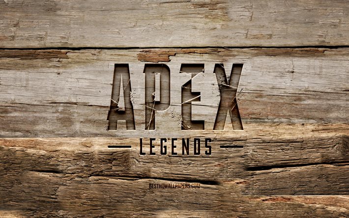 Emblema de madeira Apex Legends, 4K, planos de fundo de madeira, marcas de jogos, emblema Apex Legends, criativo, escultura em madeira, Apex Legends