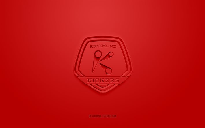 リッチモンドキッカーズ, クリエイティブな3Dロゴ, 赤い背景, アメリカのサッカーチーム, USLリーグ1, リッチモンド, 米国, 3Dアート, サッカー, リッチモンドキッカーズの3Dロゴ