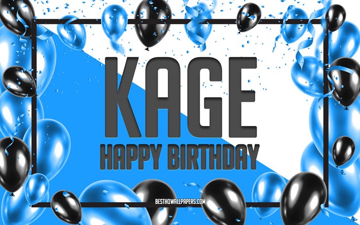 Buon compleanno Kage, sfondo di palloncini di compleanno, Kage, sfondi con nomi, Kage buon compleanno, sfondo di compleanno di palloncini blu, compleanno di Kage