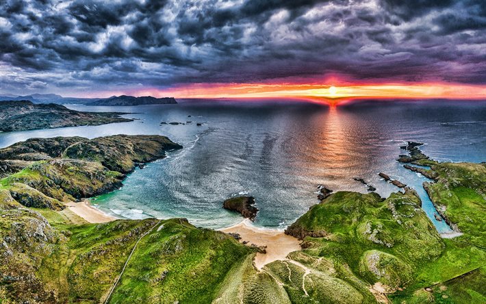 Ireland, coast, evening, sunset, North Atlantic Ocean, beautiful sunset, ocean coast