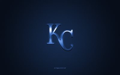 Kansas City Royals emblem, amerikansk baseballklubb, bl&#229; logotyp, bl&#229; kolfiberbakgrund, MLB, Kansas City Royals Insignia, baseball, Chicago, USA, Kansas City Royals
