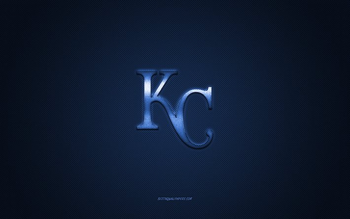 Kansas City Royals emblem, American baseball club, blue logo, blue carbon fiber background, MLB, Kansas City Royals Insignia, baseball, Chicago, USA, Kansas City Royals