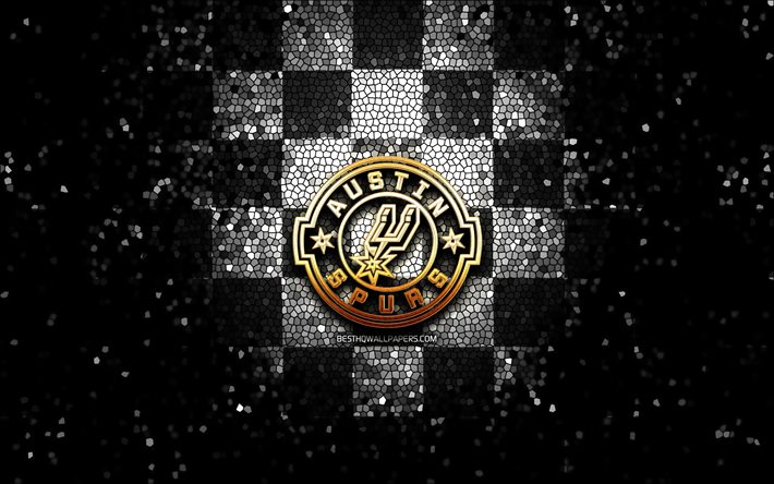 Austin Toros Spurs, glitter logo, NBA G League, black white checkered background, basketball, american basketball team, Austin Toros Spurs logo, mosaic art