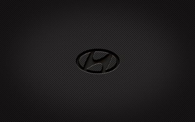 Hyundai carbon logo, 4k, grunge art, carbon background, creative, Hyundai black logo, cars brands, Hyundai logo, Hyundai