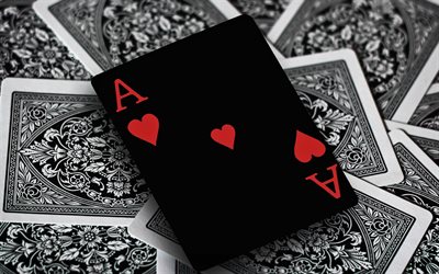 as de coeur, poker, cartes &#224; jouer, cartes de poker noires, as, concepts de poker