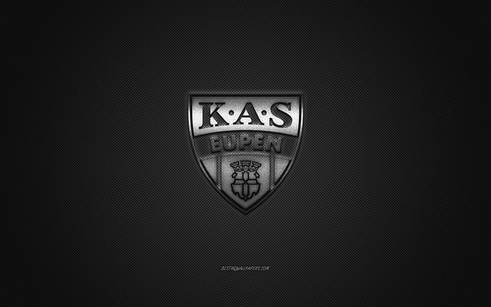 KAS Eupen, Belgio football club, Jupiler Pro League, logo grigio, sfondo grigio in fibra di carbonio, Prima Divisione Belga A, calcio, Eupen, Belgio, KAS Eupen logo