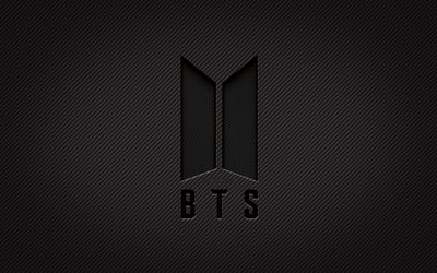 BTS carbon logo, 4k, grunge art, carbon background, Bangtan Boys, creative, BTS black logo, music stars, BTS logo, BTS, Bangtan Boys logo