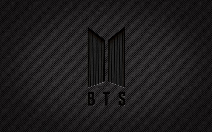 Logo carbone BTS, 4k, art grunge, fond carbone, Bangtan Boys, créatif, logo noir BTS, stars de la musique, logo BTS, BTS, logo Bangtan Boys
