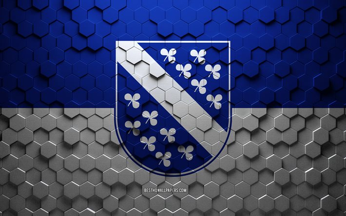 Flag of Kassel, honeycomb art, Kassel hexagons flag, Kassel, 3d hexagons art, Kassel flag