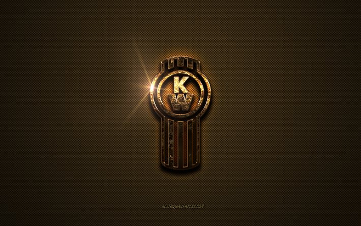 Kenworth gyllene logotyp, konstverk, brun metallbakgrund, Kenworth emblem, kreativ, Kenworth logotyp, varum&#228;rken, Kenworth