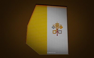 バチカン市国, 4k, ヨーロッパ諸国, バチカンの国旗, 黄色の炭素の背景, バチカン市国の地図のシルエット, ヨーロッパ, バチカンの地図, バチカン市国の旗
