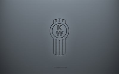 شعار Kenworth, الخلفية الرمادية الإبداعية, شعار كينورث, نسيج ورقة رمادية, كينورث, خلفية رمادية, شعار Kenworth ثلاثي الأبعاد